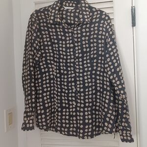 Cabi Silk Womens Button Down Blouse Brown Cream Casual Office Business work L